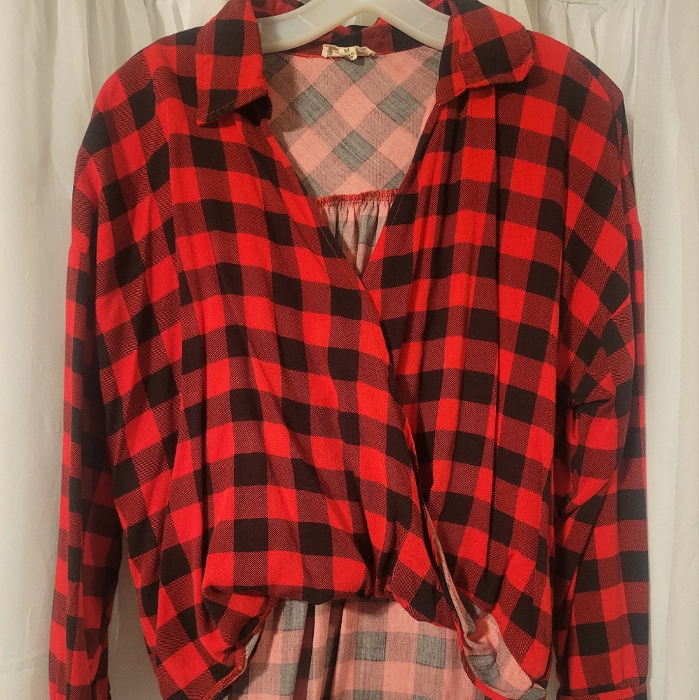Plaid surplice Blouse
